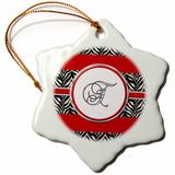 The Holiday Aisle® Elegant back Zebra Animal Print Monogram Letter F Snowflake Holiday Shaped Ornament Ceramic/Porcelain in Red | Wayfair
