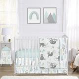 Sweet Jojo Designs Aqua & Grey Sloth Collection 4 Piece Crib Bedding Set Polyester in Gray | Wayfair Sloth-AQ-GY-Crib-4