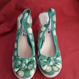 American Eagle Outfitters Shoes | Aeo Fabric Retro Wedges | Color: Green/White | Size: 8.5