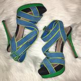 Jessica Simpson Shoes | By Jessica Simpson, Open Toe Caged Heel | Color: Blue/Green | Size: 8.5
