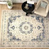 Blue/Brown/White Area Rug - Bungalow Rose Ameesha Oriental Ivory/Blue/Yellow Area Rug, Polypropylene in Blue/Brown/White | Wayfair
