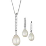 Cultured Freshwater Pearl (7-11mm) & Cubic Zirconia Linear Jewelry Set In Sterling Silver - Metallic - Macy's Earrings