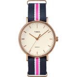 Fairfield 37mm Nylon Strap Watch Rose Gold-tone/blue/white - Metallic - Timex Watches