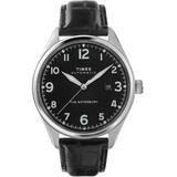 Waterbury Traditional Automatic 42mm Leather Strap Watch Stainless Steel/black - Black - Timex Watches