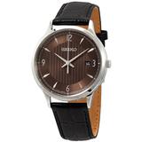 Quartz Grey Dial Black Leather Watch - Brown - Seiko Watches