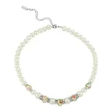 1928 Floral Bead Necklace, Women's, White