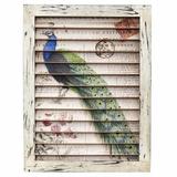Charlton Home® Peacock Window Shutter Wall Decor, Wood in Blue/Brown/Green, Size 17.0 H x 13.0 W x 1.75 D in | Wayfair