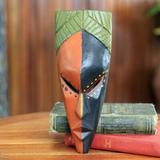 World Menagerie Eshaan African Mask Wall Decor Wood in Black/Brown/Green, Size 9.5 H x 3.9 W x 2.4 D in | Wayfair 210745