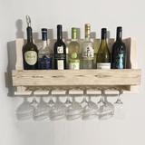 Rebrilliant Anding 8 Bottle Solid Wood Wall Mounted Wine Bottle & Glass Rack Wood/Solid Wood in White, Size 13.0 H x 28.5 W x 4.0 D in | Wayfair