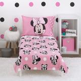 Disney Minnie Mouse Blushing Minnie 4 Piece Toddler Bedding Set Polyester in Pink | Wayfair 6388380