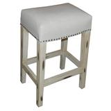 One Allium Way® Amhold Bar & Counter Stool Wood/Upholstered/Leather/Genuine Leather in Brown/Gray/White, Size 30.0 H in | Wayfair