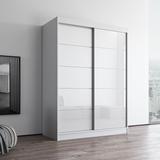 Orren Ellis Rushawn 2 Door Modern High Gloss Armoire Wood/Glass in White, Size 80.0 H x 59.0 W x 26.0 D in | Wayfair