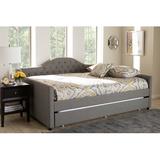 Rosdorf Park Geralynn Daybed w/ Trundle Upholstered/Velvet/Polyester in Gray/White/Brown, Size 31.3 H x 58.0 W x 83.0 D in | Wayfair
