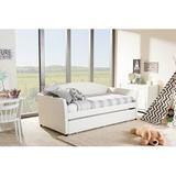 Latitude Run® Nini Twin Solid Wood Daybed w/ Trundle Upholstered/Faux leather in White, Size 36.66 H x 41.34 W x 86.58 D in | Wayfair