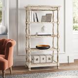 Kelly Clarkson Home Nonna White Wood Distressed Open 5 Shelf Shelving Unit w/ Spindle Sides & Mesh Wood in Brown/White | Wayfair 44419