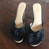 Nine West Shoes | Black Suede Slide Sandals With Wood Heels | Color: Black | Size: 8