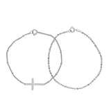 "Sarafina Silver Plated Cubic Zirconia Cross & Chain Bracelet Set, Women's, Size: 7.5"", White"