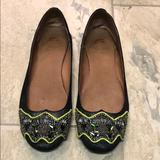 Anthropologie Shoes | Beaded Flats From Anthropologie | Color: Black/Green | Size: 7.5