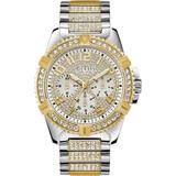 Stainless Steel + Gold-tone Crystal Embellished Bracelet Watch With Day - Metallic - Guess Watches