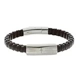 "1913 Men's Brown Leather & Stainless Steel ""The Lord's Prayer"" Bracelet, Size: 8.5"""