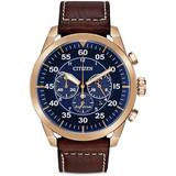 Chronograph Blue Dial Brown Leather Watch -26l - Blue - Citizen Watches