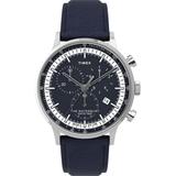 Waterbury Classic Chronograph 40mm Leather Strap Watch Stainless Steel/blue - Blue - Timex Watches