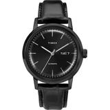 Marlin Automatic Day-date 40mm Leather Strap Watch Black - Black - Timex Watches