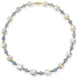 White Freshwater Cultured Pear (11-12mm) With Blue Aquamarine (8mm) And Gold Beads (4mm) 18" Necklace In 14k Yellow Gold - Blue - Macy's Necklaces