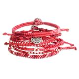 Boho Histories in Red,'Glass Beaded Macrame Bracelets in Red (Set of 7)'
