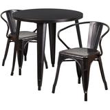 30'' Round Black-Antique Gold Metal Indoor-Outdoor Table Set with 2 Arm Chairs - Flash Furniture CH-51090TH-2-18ARM-BQ-GG