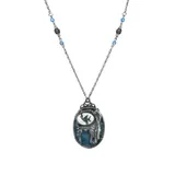1928 Jewelry Pewter Cat With Blue Enamel Fishbowl Beaded Necklace
