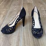 Nine West Shoes | Black Suede Cutout Platform Peep Toe Heels | Color: Black | Size: 6.5