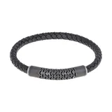 "LYNX Stainless Steel & Leather Bracelet, Men's, Size: 8.5"", Black"