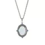 1928 Jewelry 30 Inch Silver Tone Blue Glass Oval Intaglio With Crystal Accents Necklace, White