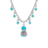 1928 Jewelry 16 Inch Adjustable Silver Tone Aqua Pink Flower Beaded Drop Necklace, Blue