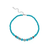 1928 Jewelry 16 Inch Adjustable Silver Tone Aqua Pink Floral Beaded Necklace, Blue