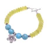 Daisy in the Sunshine,'Yellow Agate Bracelet with Hill Tribe Silver Flower Charm'