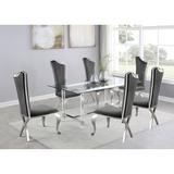Rosdorf Park Edel 7 Piece Dining Sets Glass/Metal/Upholstered Chairs in Gray, Size 30.0 H in | Wayfair 983CB37AD88F417EB37DFF6B2B09E672