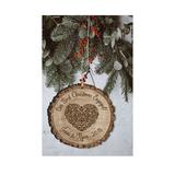 The Holiday Aisle® Our First Christmas Engaged w/ Heart Design Bark Ball Ornament Wood in Brown, Size 3.75 H x 3.75 W x 0.25 D in | Wayfair