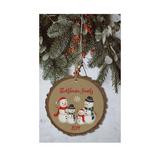 The Holiday Aisle® Family Name w/ Snowman Bark Ball Ornament Wood in Brown, Size 3.75 H x 3.75 W x 0.25 D in | Wayfair