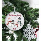 The Holiday Aisle® Family Name w/ Snowman Family Round Ball Ornament Wood in Brown/White, Size 3.75 H x 3.75 W x 0.12 D in | Wayfair
