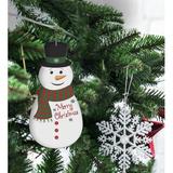 The Holiday Aisle® Merry Christmas Snowman Cut-Out Design Printed Holiday Shaped Ornament Wood in Brown/White, Size 5.0 H x 2.5 W x 0.01 D in