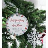 The Holiday Aisle® Our First Christmas in New House Assorted Design Ball Ornament Wood in Brown/White, Size 3.75 H x 3.75 W x 0.12 D in | Wayfair