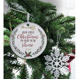 The Holiday Aisle® Our First Christmas in New House Ball Ornament Wood in Brown/White, Size 3.75 H x 3.75 W x 0.13 D in | Wayfair