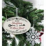 The Holiday Aisle® Our First Christmas Oval w/ Key Design Holiday Shaped Ornament Wood in Brown/White, Size 2.5 H x 4.0 W x 0.25 D in | Wayfair