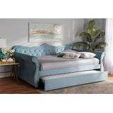 Baxton Studio Abbie Traditional & Transitional Light Blue Velvet Fabric & Crystal Tufted Full Size Daybed /w Trundle - Wholesale Interiors Abbie-Light Blue Velvet-Daybed-F/T