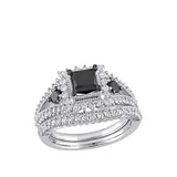 Belk & Co 2 Ct. T.w. Black And White Diamond Multi Cut Split Shank Bridal Set In 10K White Gold, 6