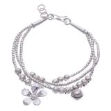 Singing Blossom,'Thai Karen Hill Tribe Silver Floral Bracelet with a Bell'
