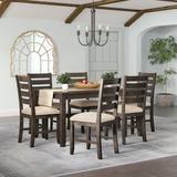 Gracie Oaks Esdras 7 - Piece Acacia Solid Wood Dining Set Wood/Upholstered Chairs in Brown/Green, Size 30.0 H in | Wayfair
