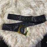 Urban Outfitters Accessories | 90s Supple Leather Black Big Buckle Belt | Color: Black/Gold | Size: Os